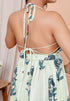 Mint Green Fit & Flare Mini Dress with Blue Floral Embroidery